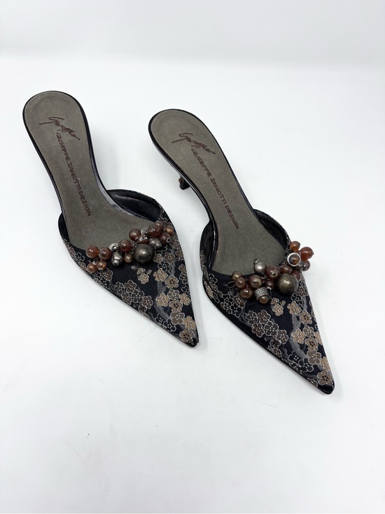 Giuseppe Zanotti Shoes - Vintage Giuseppe Zanotti Floral Jacquard Embellished Mule Heels Jeweled size 38